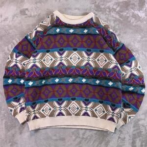 Vintage 90s Coogi Style 3D Knit Aztec Crewneck Sweater Men’s Large
